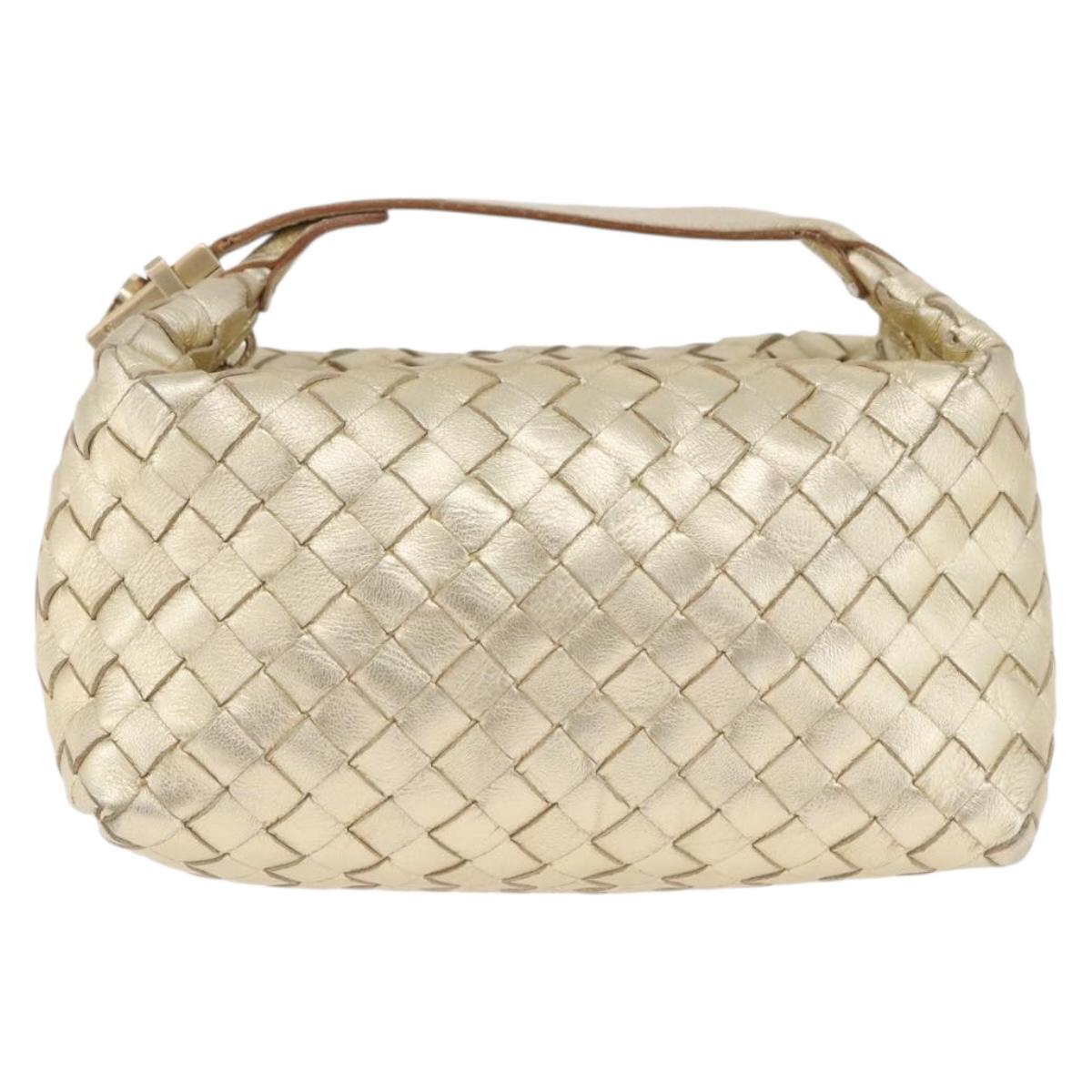 BOTTEGA VENETA INTRECCIATO Hand Pouch Leather Gold Auth 199226V