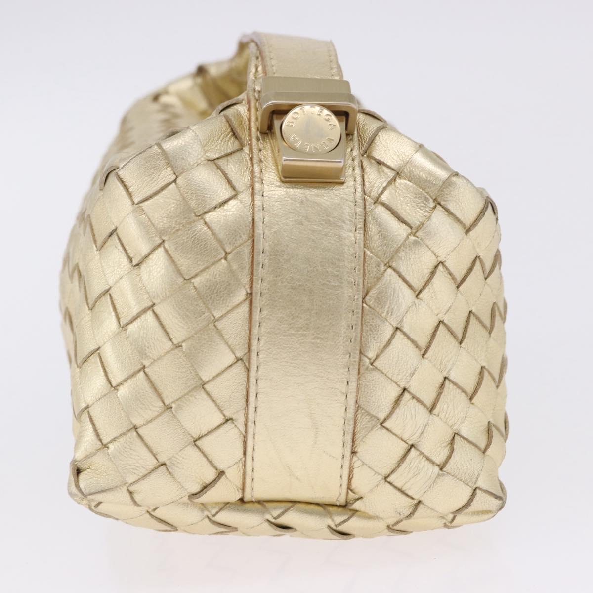 BOTTEGA VENETA INTRECCIATO Hand Pouch Leather Gold Auth 199226V