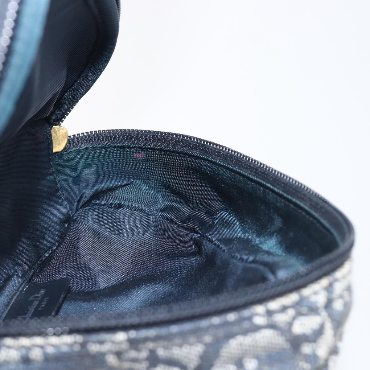 Christian Dior Trotter Canvas Saddle Pouch Navy Gold Auth 199228