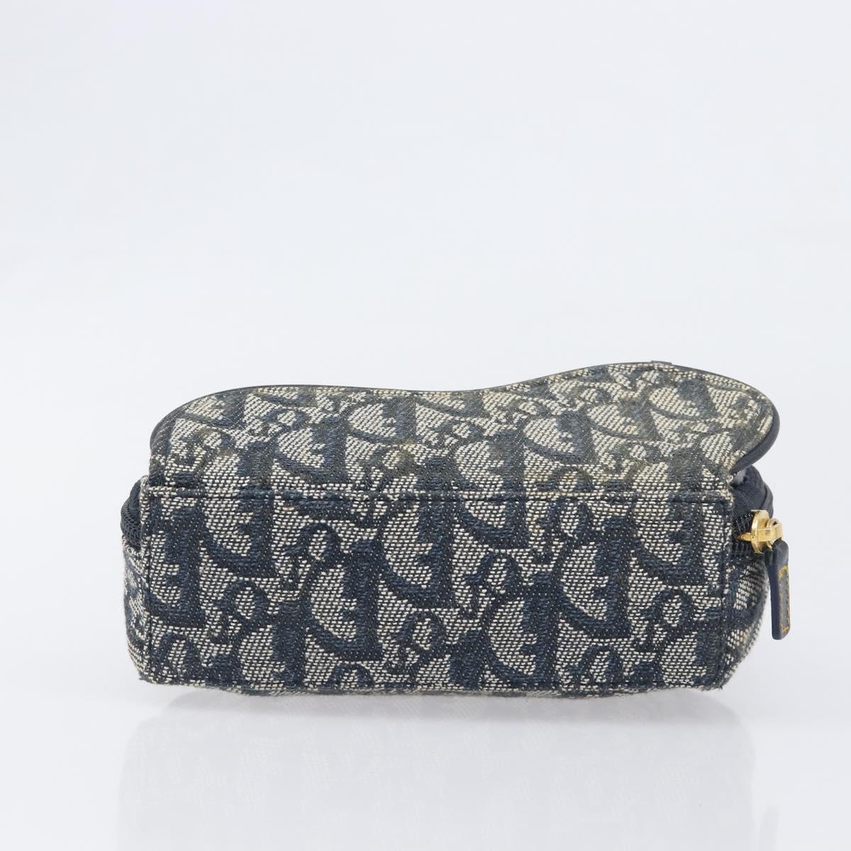 Christian Dior Trotter Canvas Saddle Pouch Navy Gold Auth 199228