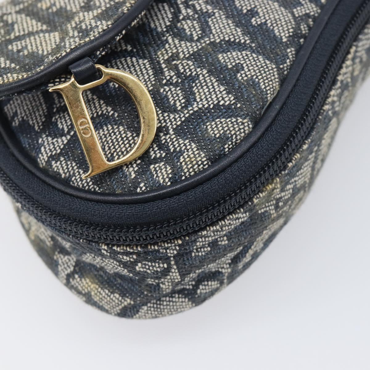 Christian Dior Trotter Canvas Saddle Pouch Navy Gold Auth 199228