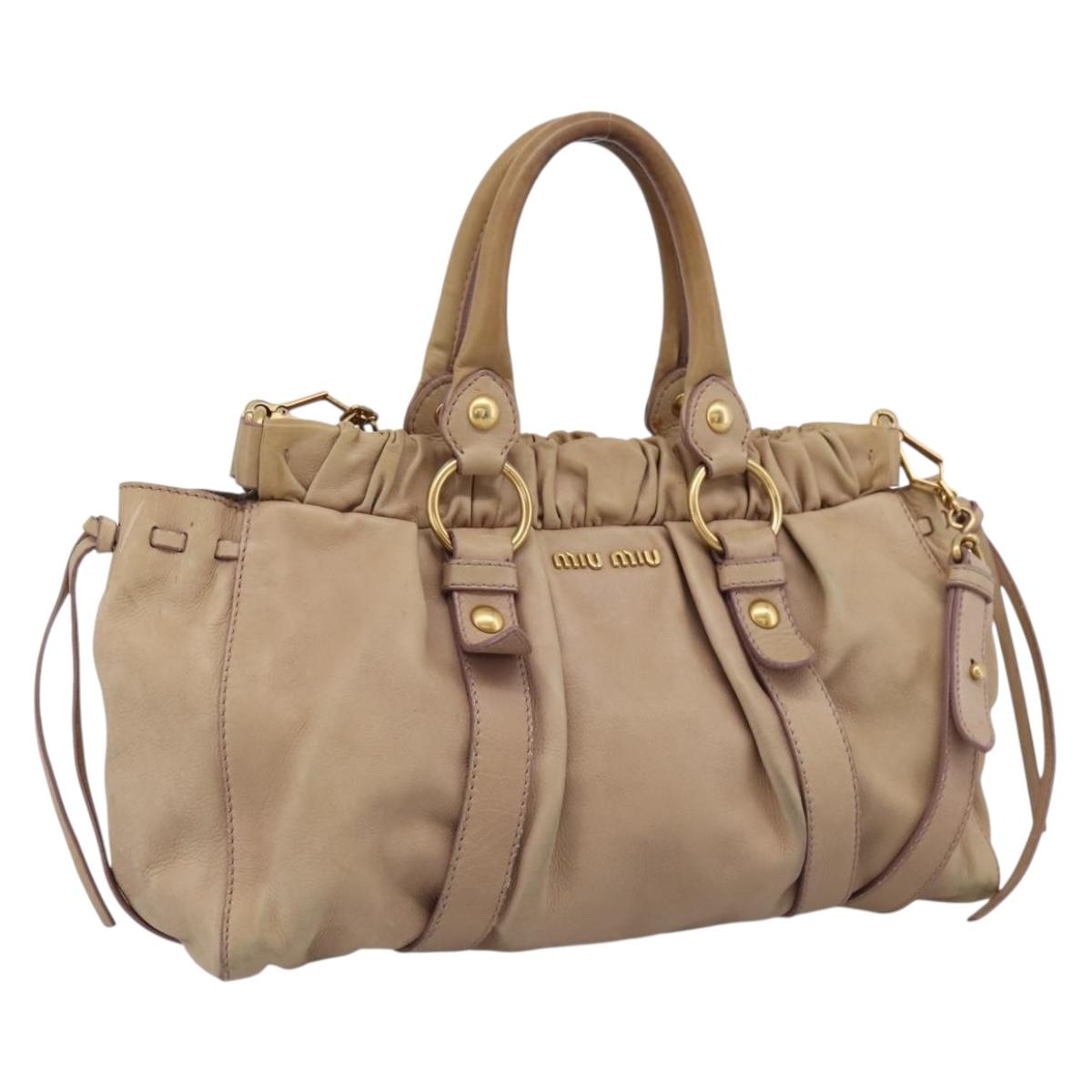 Miu Miu Hand Bag Leather 2way Beige Gold Tone Auth 199333A