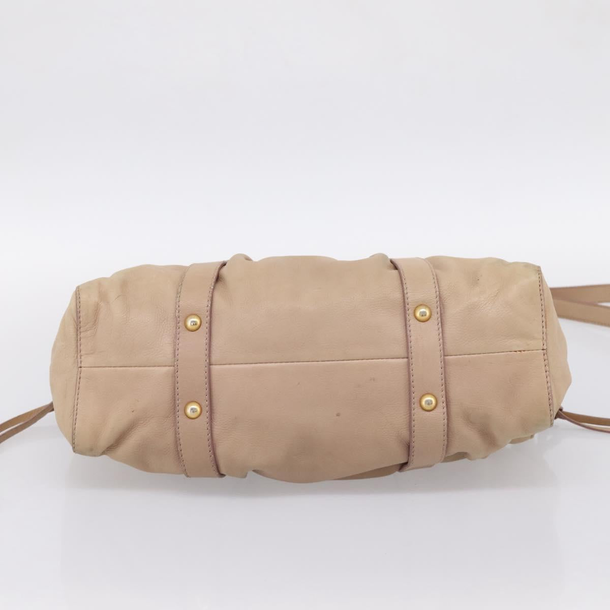 Miu Miu Hand Bag Leather 2way Beige Gold Tone Auth 199333A