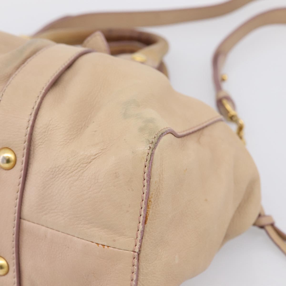 Miu Miu Hand Bag Leather 2way Beige Gold Tone Auth 199333A