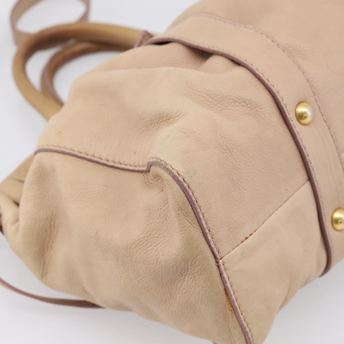 Miu Miu Hand Bag Leather 2way Beige Gold Tone Auth 199333A