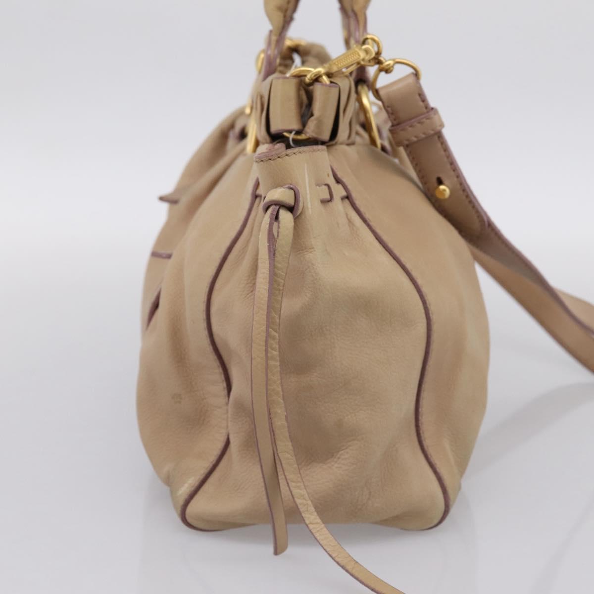 Miu Miu Hand Bag Leather 2way Beige Gold Tone Auth 199333A