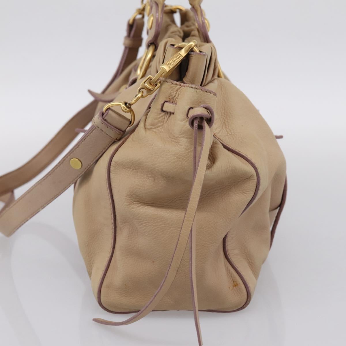 Miu Miu Hand Bag Leather 2way Beige Gold Tone Auth 199333A