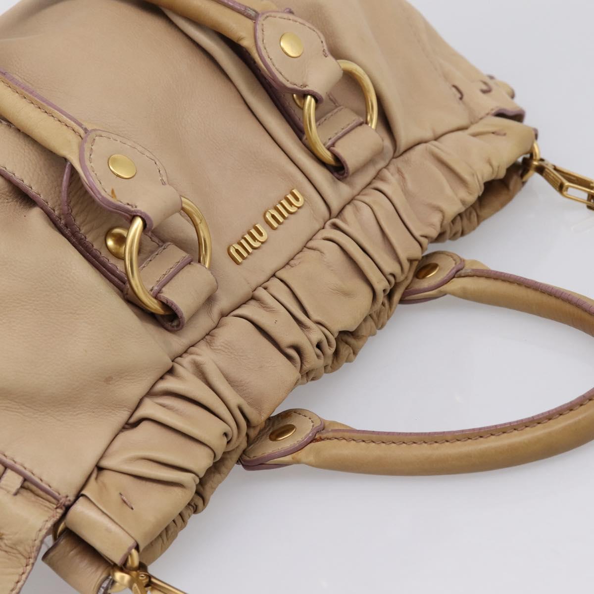 Miu Miu Hand Bag Leather 2way Beige Gold Tone Auth 199333A