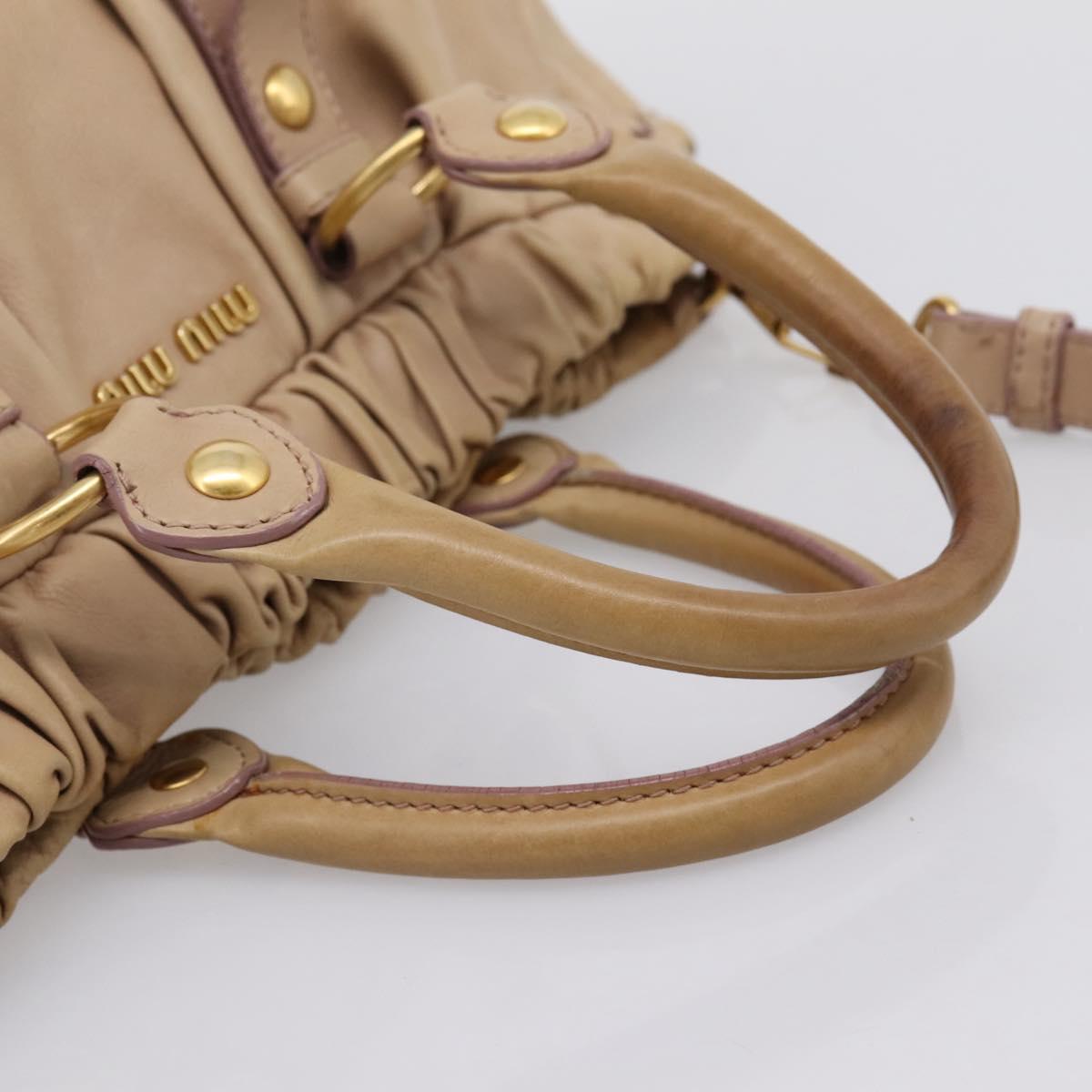 Miu Miu Hand Bag Leather 2way Beige Gold Tone Auth 199333A