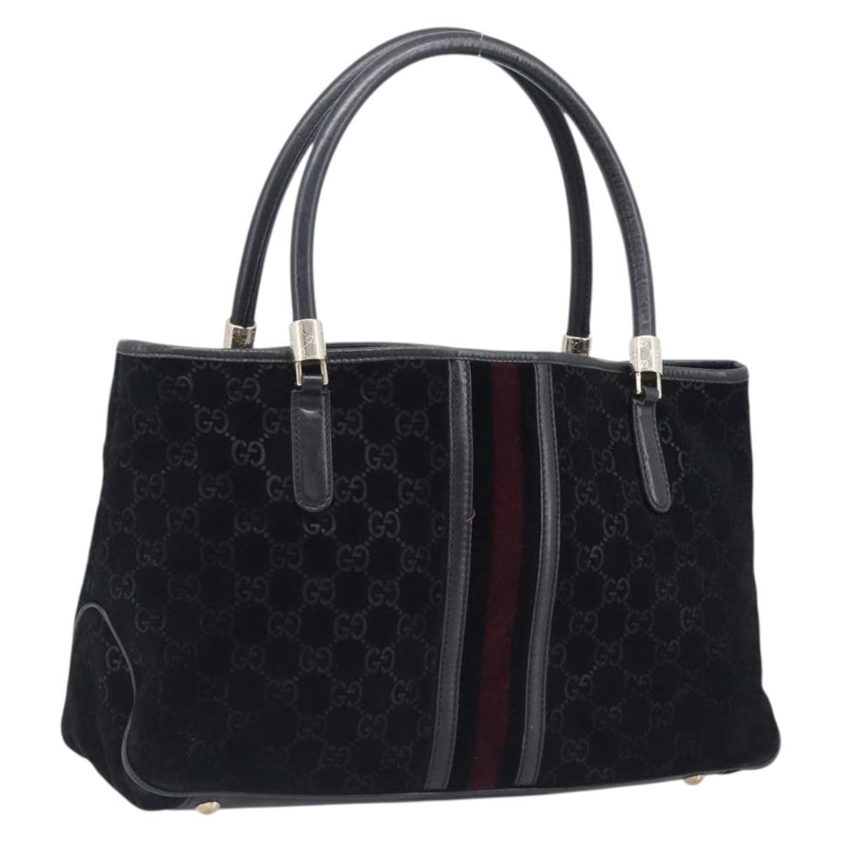 GUCCI GG Hand Bag Suede Black Gold Tone 161717 Auth 199335A