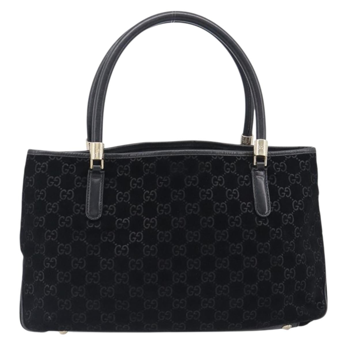 GUCCI GG Hand Bag Suede Black Gold Tone 161717 Auth 199335A