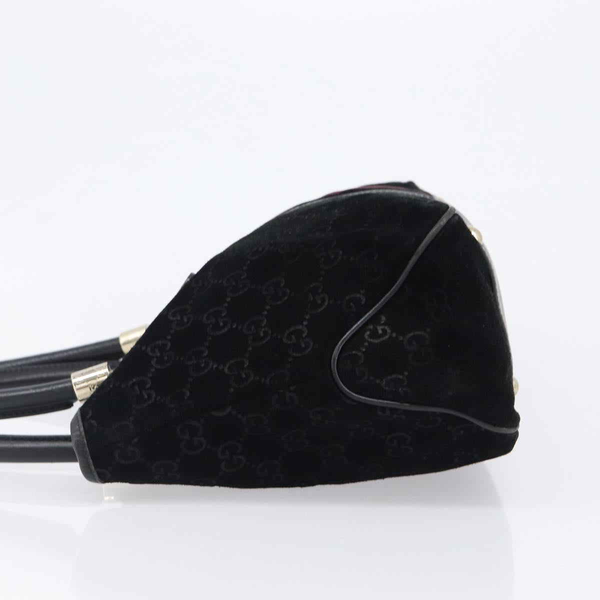GUCCI GG Hand Bag Suede Black Gold Tone 161717 Auth 199335A