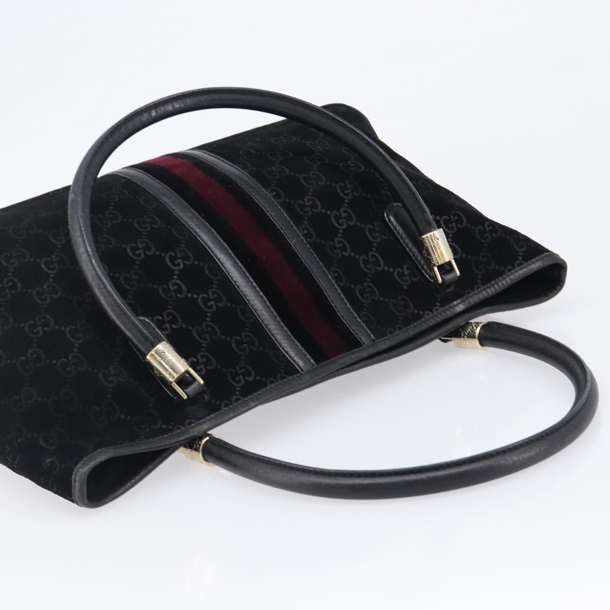 GUCCI GG Hand Bag Suede Black Gold Tone 161717 Auth 199335A