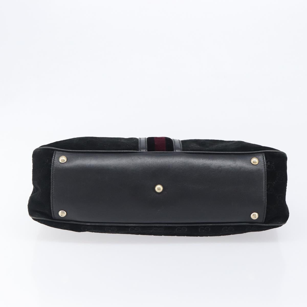 GUCCI GG Hand Bag Suede Black Gold Tone 161717 Auth 199335A