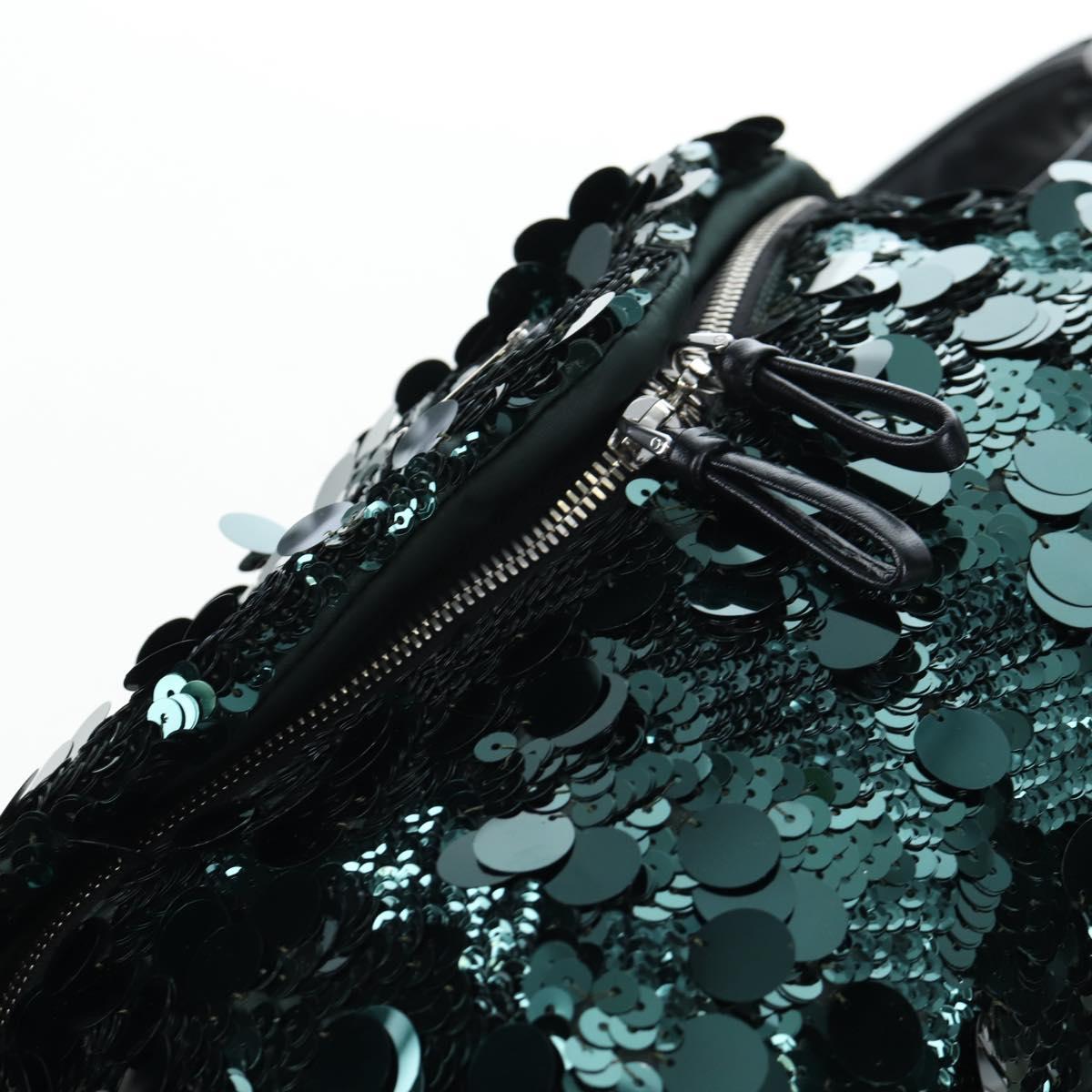 PRADA Shoulder Bag Sequin Green Silver Auth 199336SM