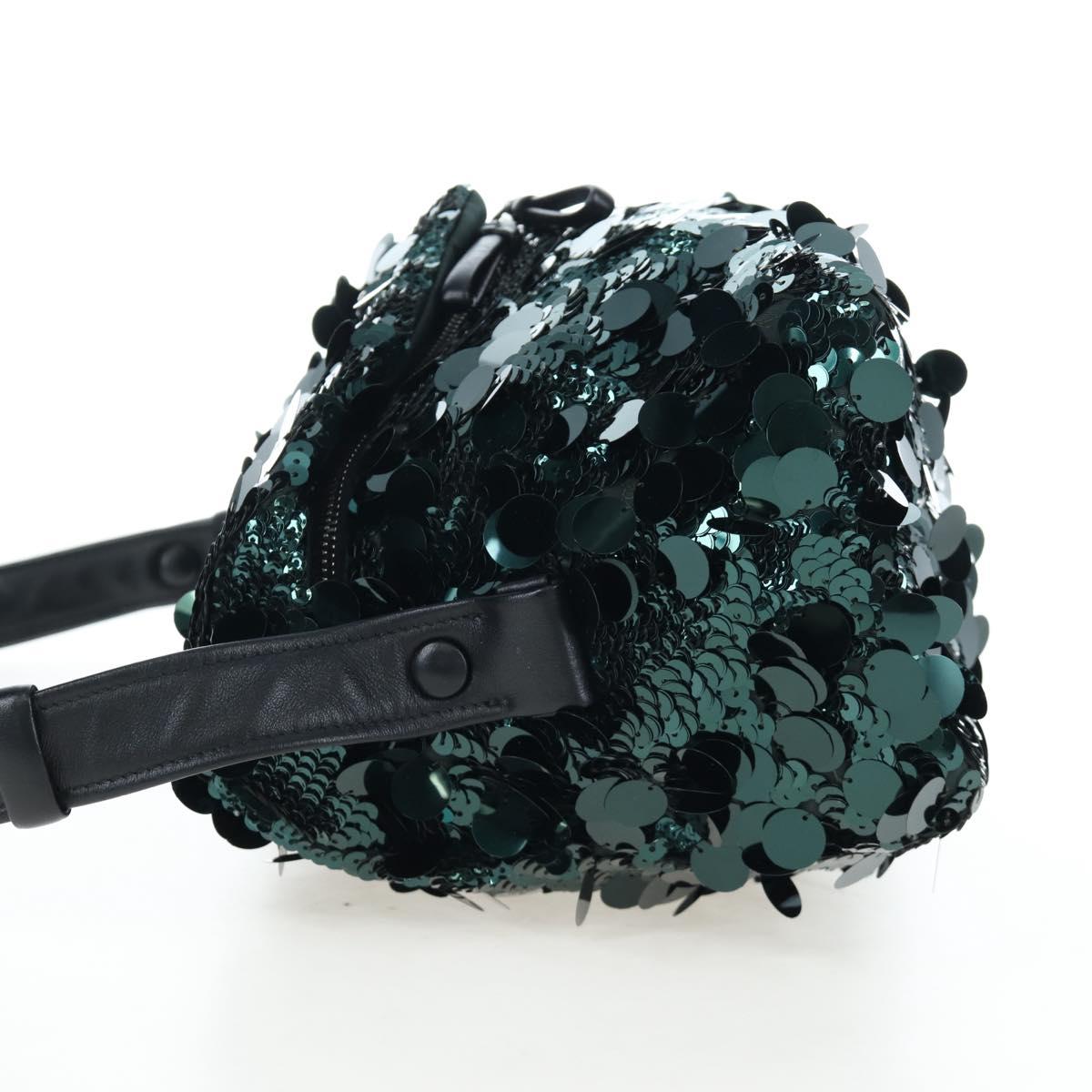 PRADA Shoulder Bag Sequin Green Silver Auth 199336SM
