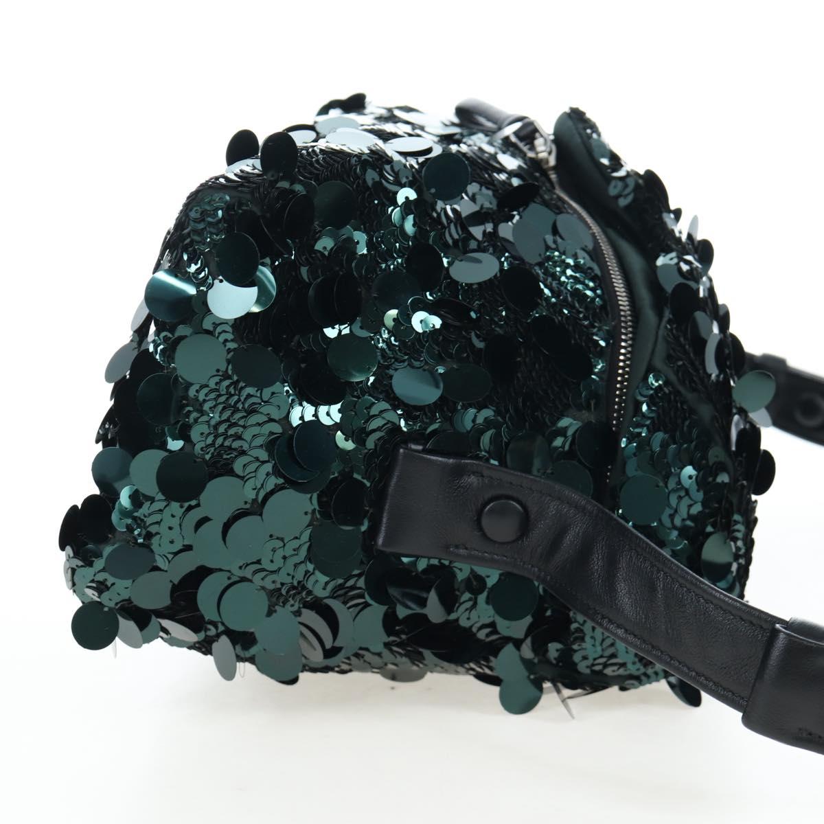 PRADA Shoulder Bag Sequin Green Silver Auth 199336SM