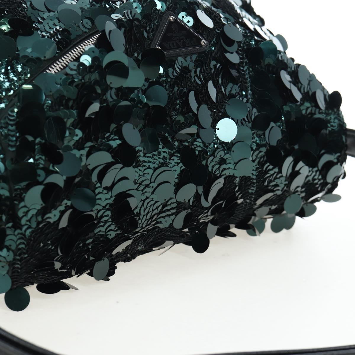 PRADA Shoulder Bag Sequin Green Silver Auth 199336SM