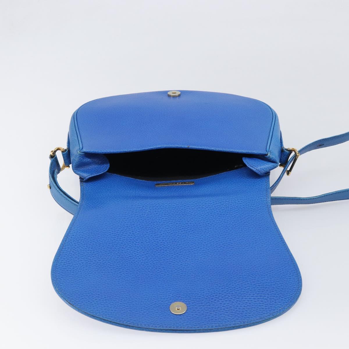 CARTIER Must Line Shoulder Bag Leather Blue Gold Tone Auth 199340