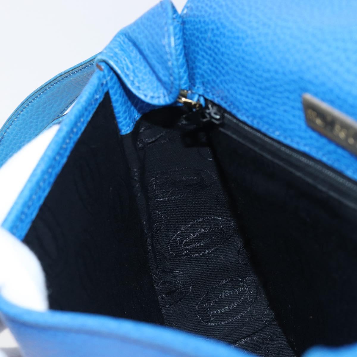 CARTIER Must Line Shoulder Bag Leather Blue Gold Tone Auth 199340