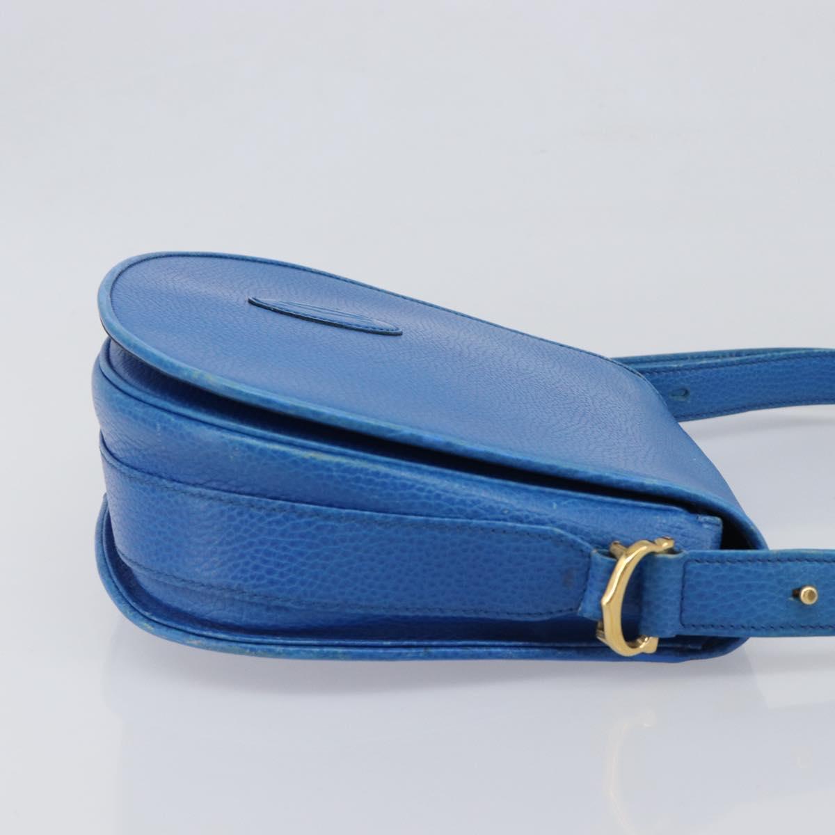 CARTIER Must Line Shoulder Bag Leather Blue Gold Tone Auth 199340