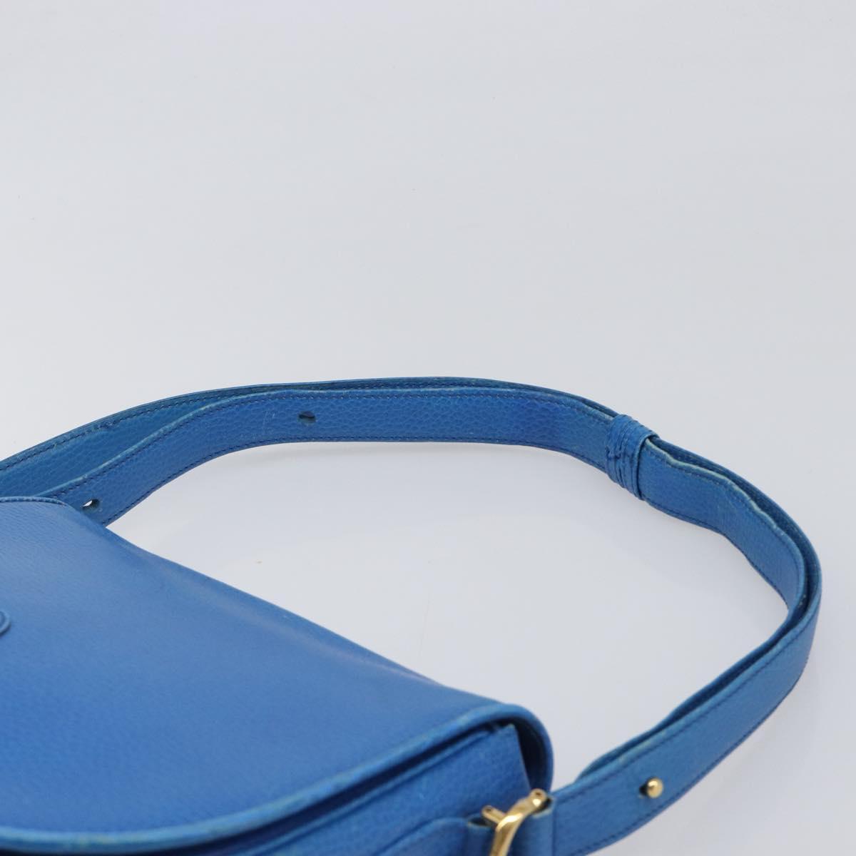 CARTIER Must Line Shoulder Bag Leather Blue Gold Tone Auth 199340