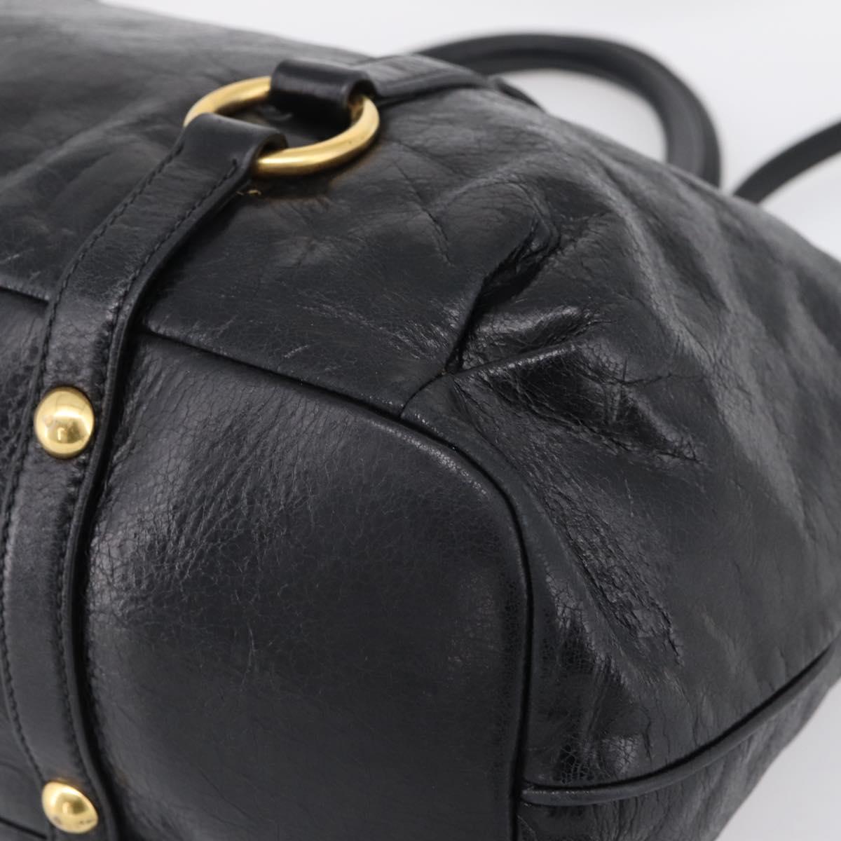 Miu Miu Vittello Shine Hand Bag Leather 2way Black Gold Tone Auth 199341V