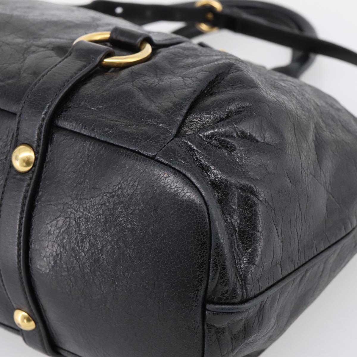 Miu Miu Vittello Shine Hand Bag Leather 2way Black Gold Tone Auth 199341V