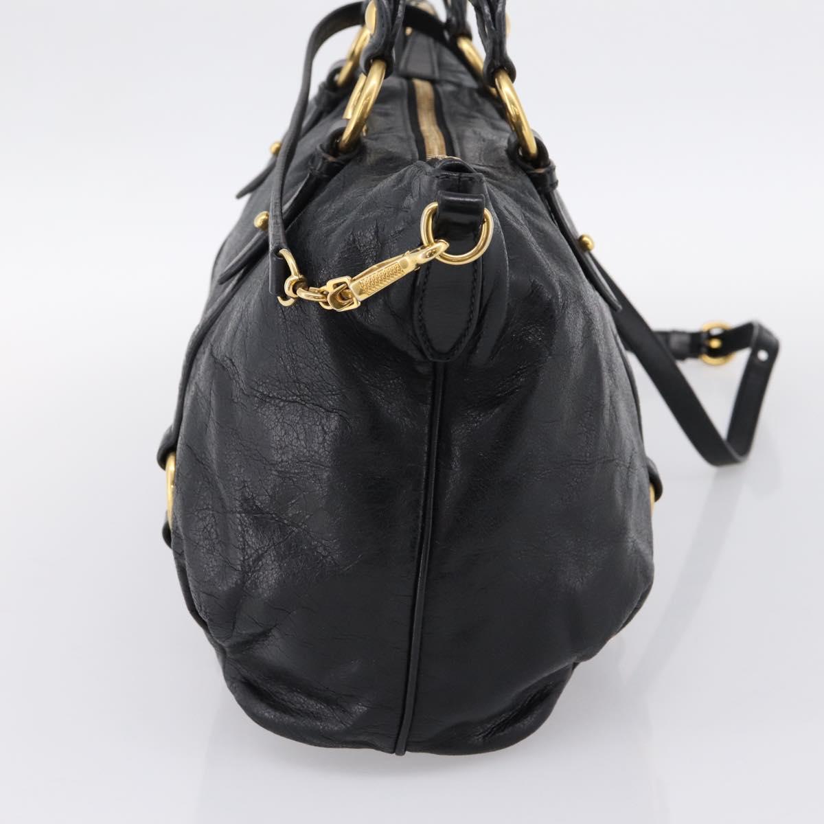 Miu Miu Vittello Shine Hand Bag Leather 2way Black Gold Tone Auth 199341V