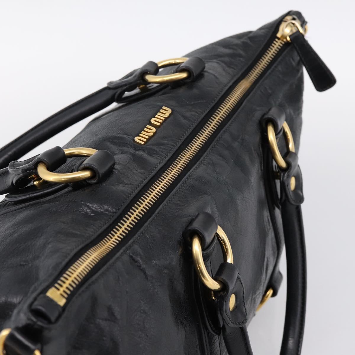 Miu Miu Vittello Shine Hand Bag Leather 2way Black Gold Tone Auth 199341V