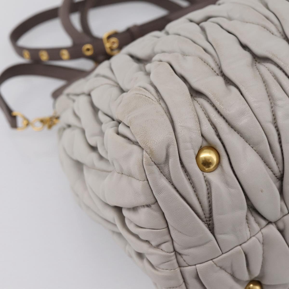 Miu Miu Matelasse Hand Bag Leather 2way Gray Gold Tone Auth 199342A