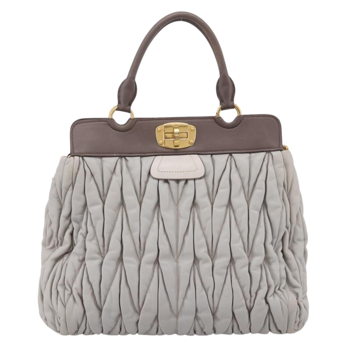 Miu Miu Matelasse Hand Bag Leather 2way Gray Gold Tone Auth 199342A
