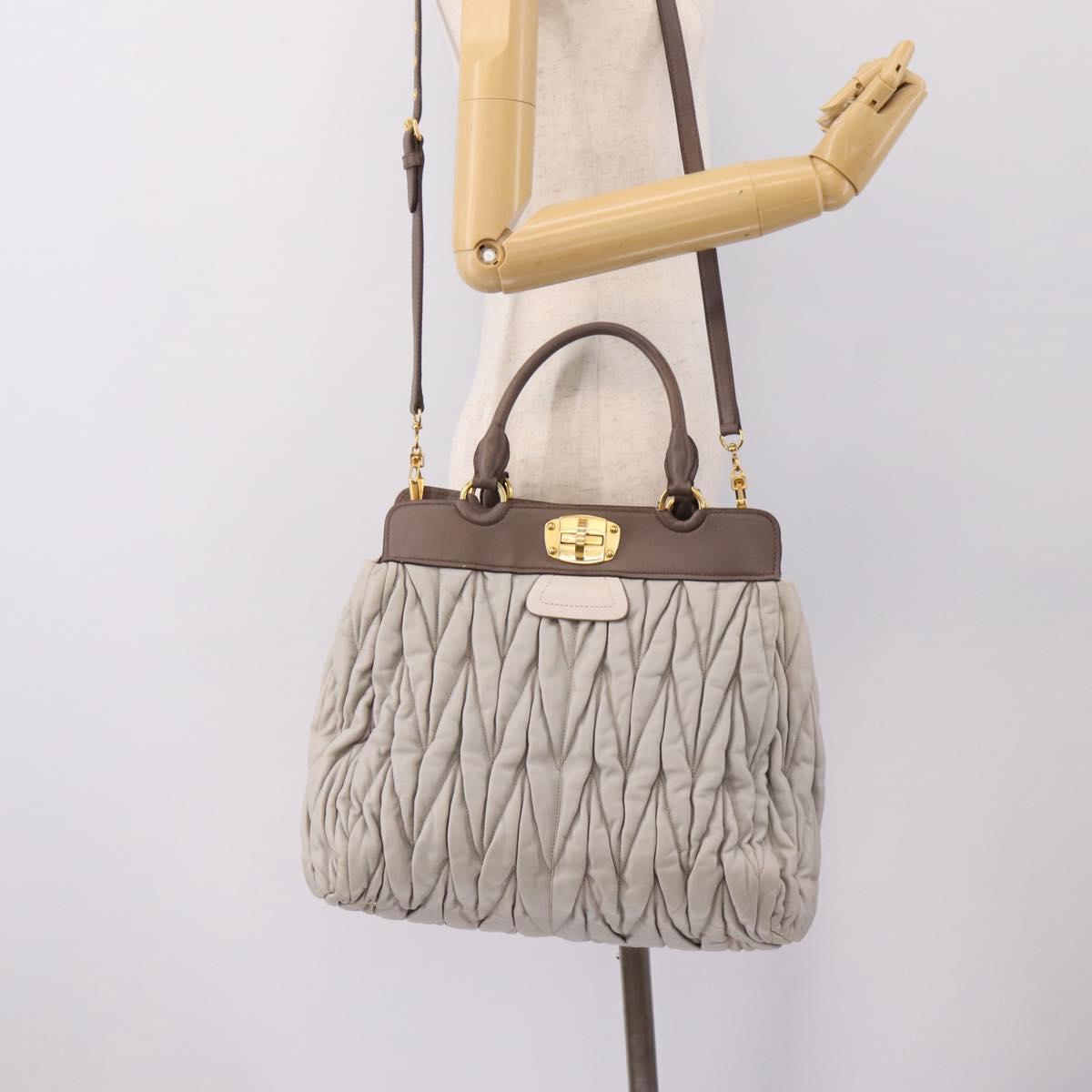 Miu Miu Matelasse Hand Bag Leather 2way Gray Gold Tone Auth 199342A