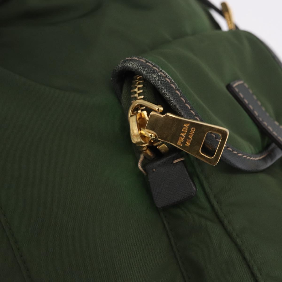 PRADA Backpack Nylon Green Gold Tone Auth 199343A