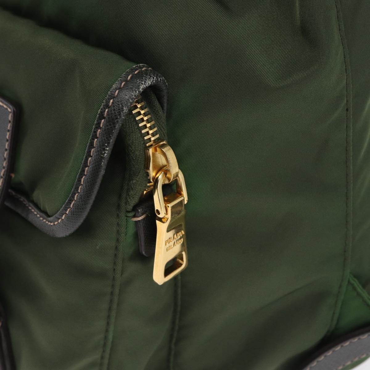 PRADA Backpack Nylon Green Gold Tone Auth 199343A