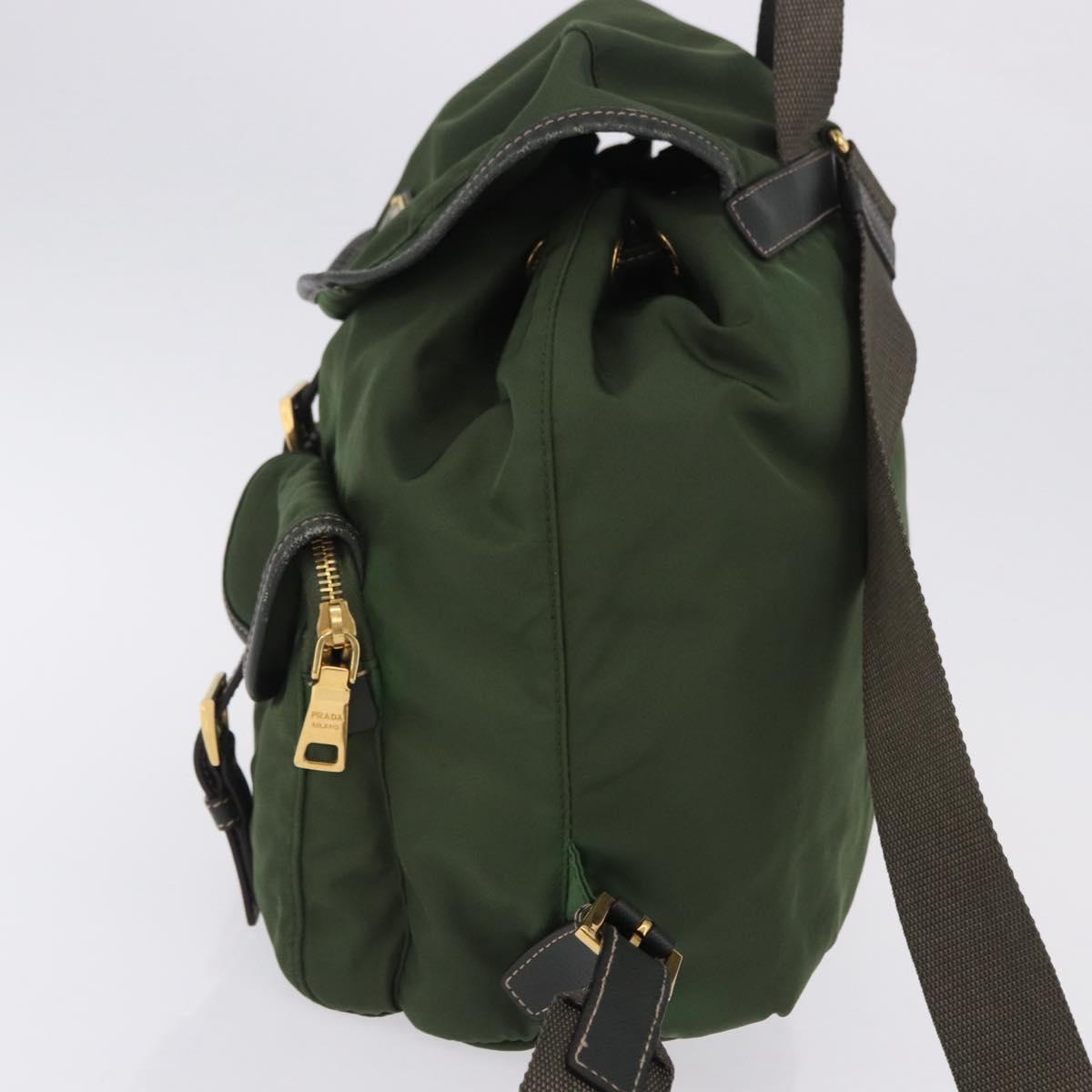 PRADA Backpack Nylon Green Gold Tone Auth 199343A