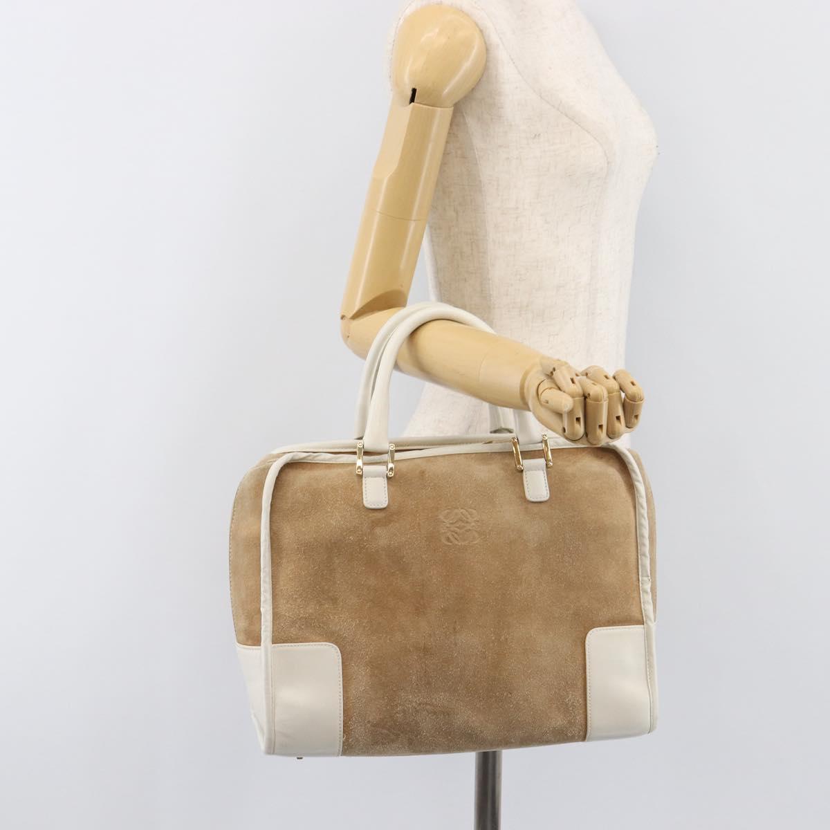 LOEWE Amazona 32 Hand Bag Suede Beige Gold Tone Auth 199344A