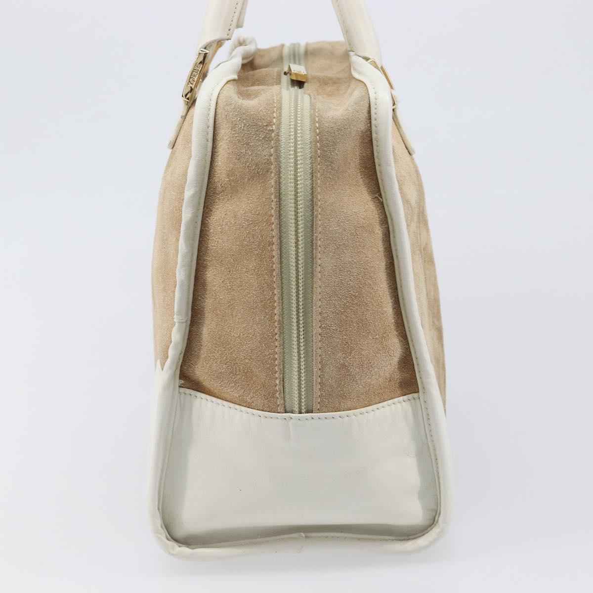 LOEWE Amazona 32 Hand Bag Suede Beige Gold Tone Auth 199344A