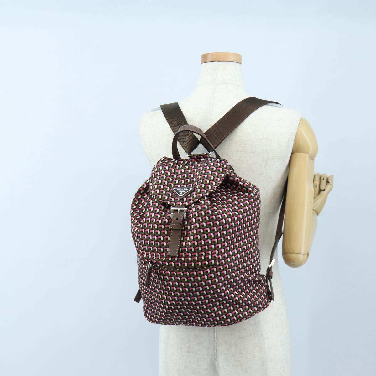 PRADA Backpack Nylon Pink Brown Auth 199345V