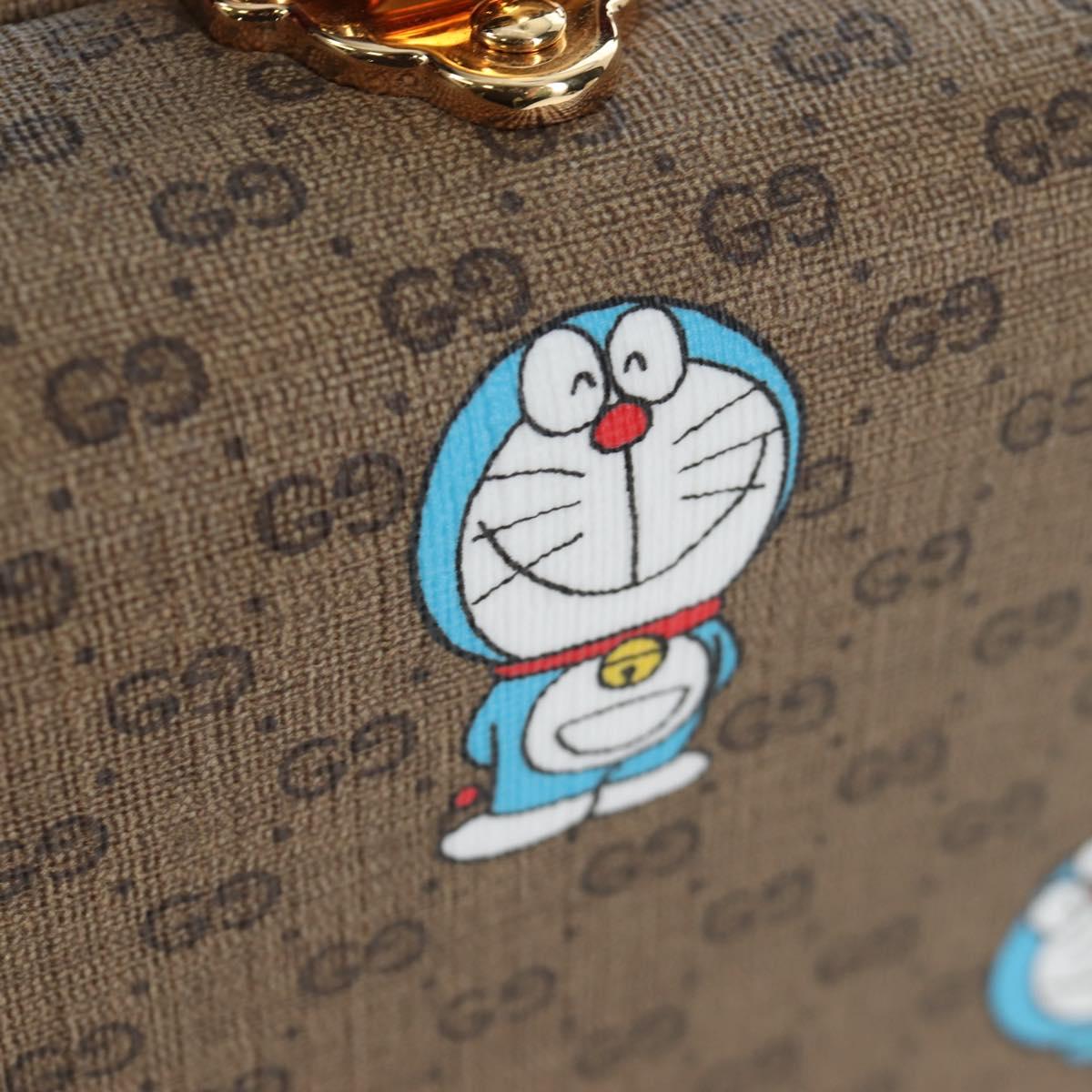 GUCCI Micro GG Supreme Doraemon Hand Bag PVC 2way Brown 633587 Auth 199346SM