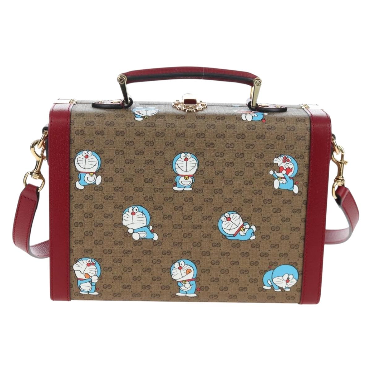 GUCCI Micro GG Supreme Doraemon Hand Bag PVC 2way Brown 633587 Auth 199346SM