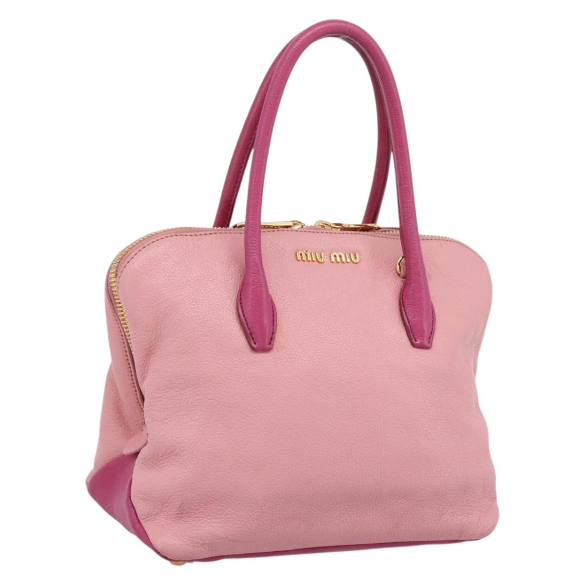 Miu Miu Tote Bag Leather Pink Gold Tone Auth 199349V