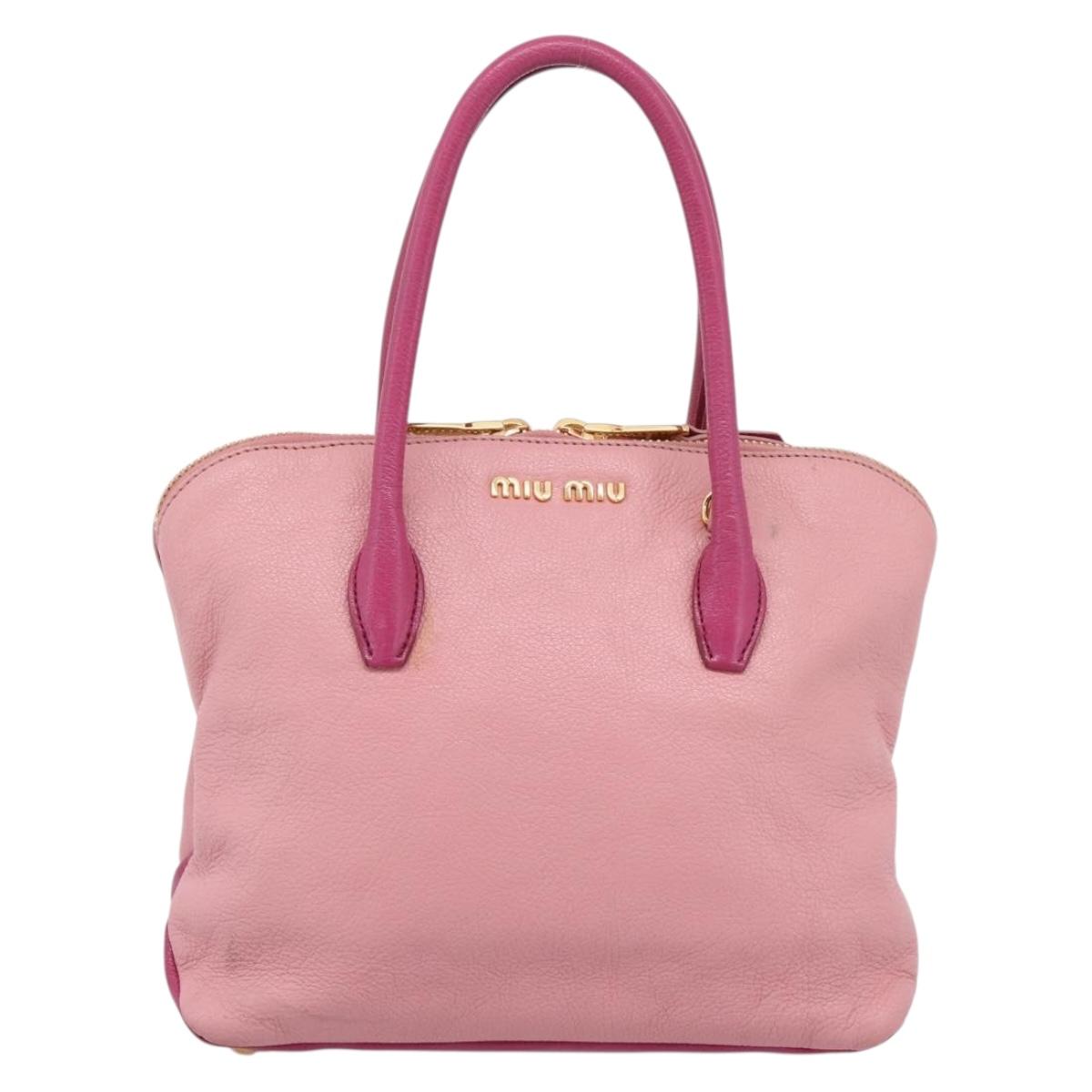 Miu Miu Tote Bag Leather Pink Gold Tone Auth 199349V