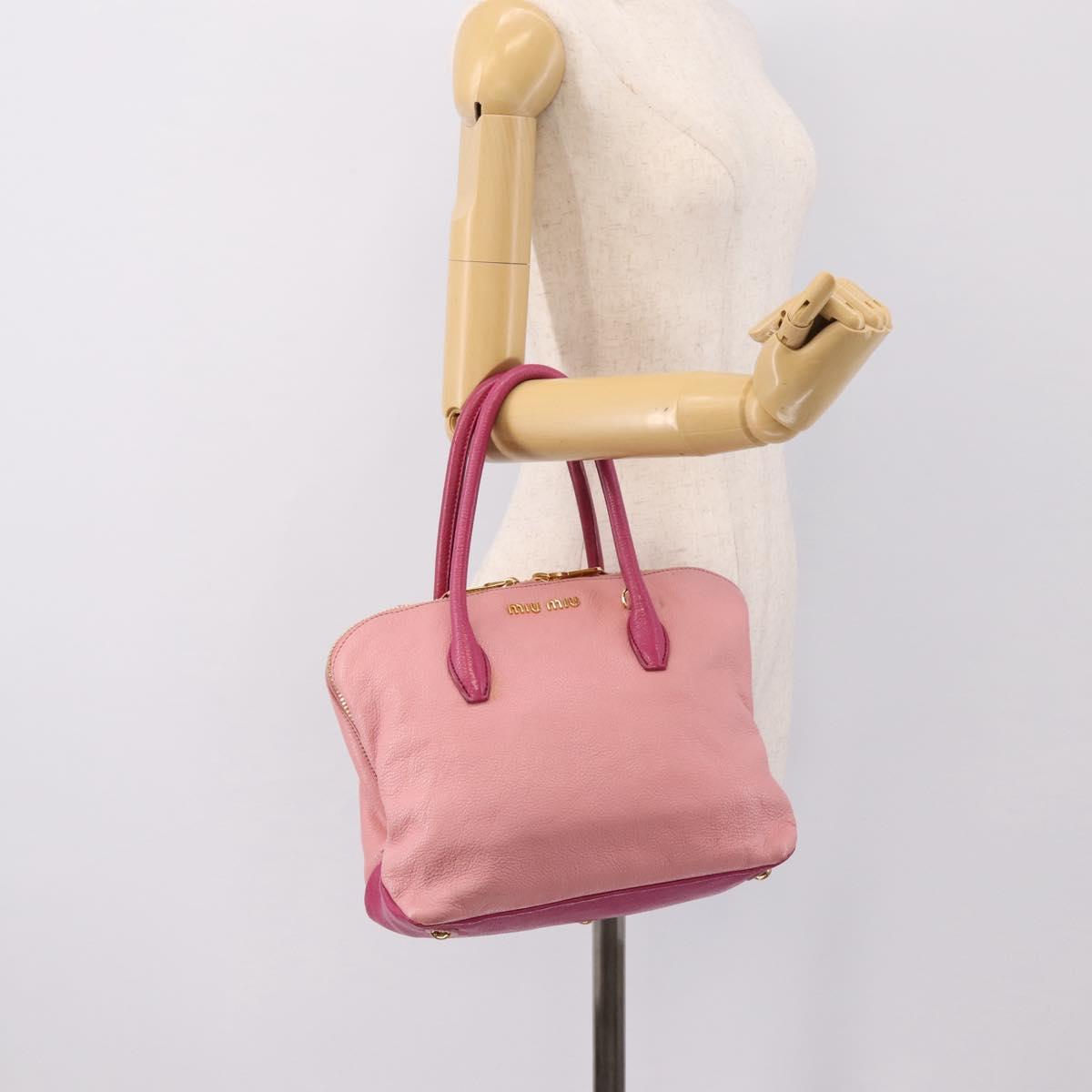Miu Miu Tote Bag Leather Pink Gold Tone Auth 199349V