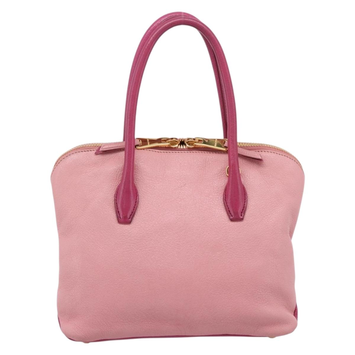 Miu Miu Tote Bag Leather Pink Gold Tone Auth 199349V