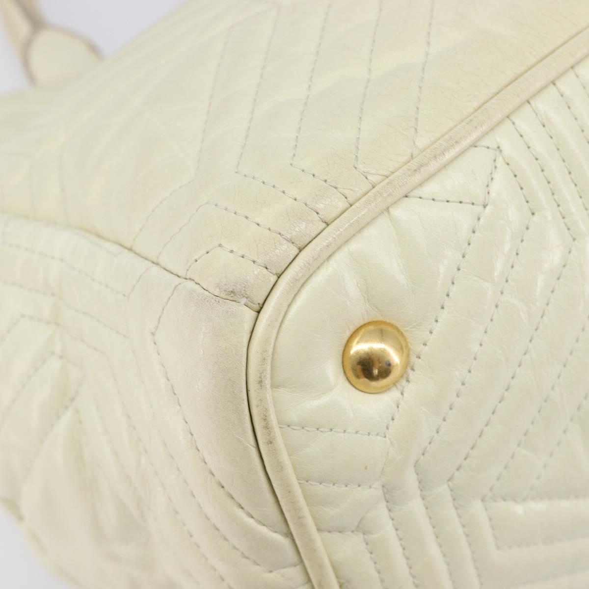 Miu Miu Vitter Shine Hand Bag Leather 2way Beige Gold Tone Auth 199350