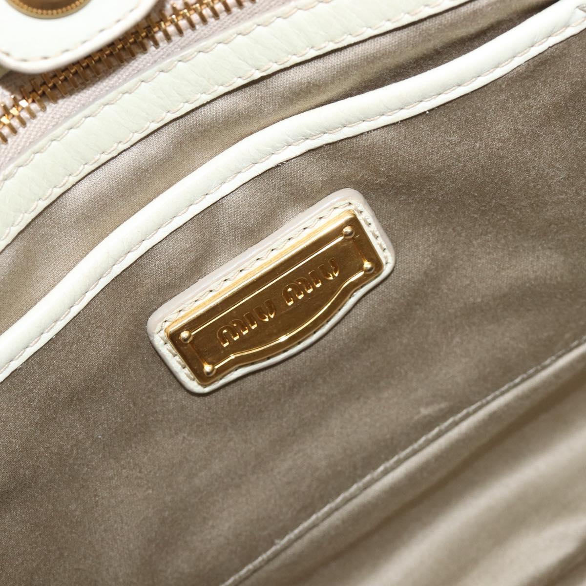 Miu Miu Vitter Shine Hand Bag Leather 2way Beige Gold Tone Auth 199350
