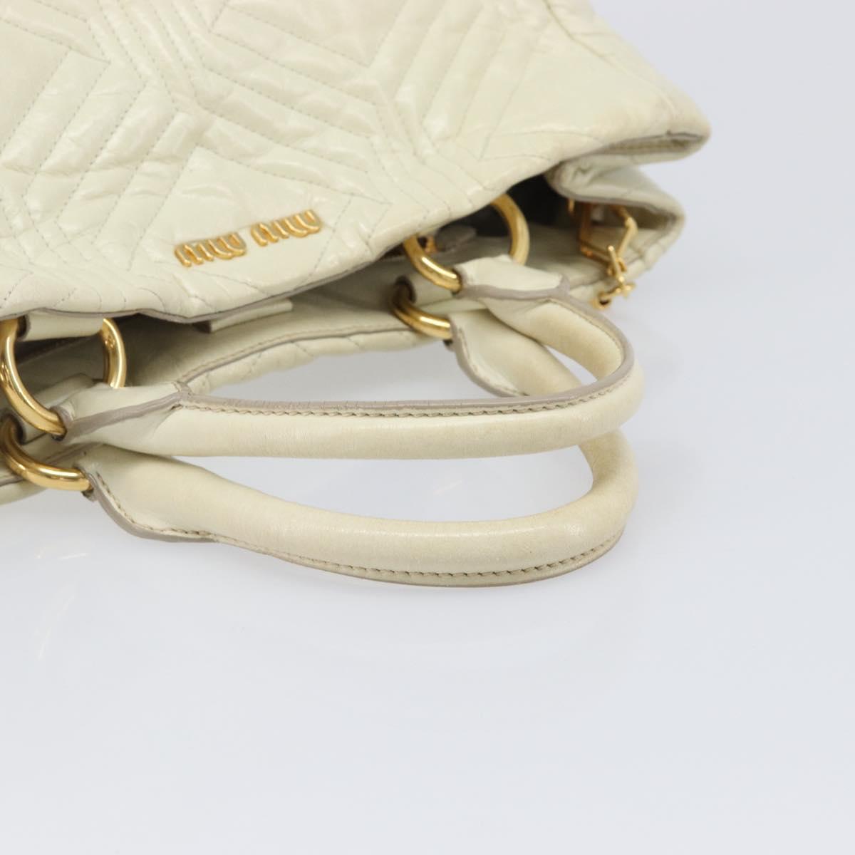 Miu Miu Vitter Shine Hand Bag Leather 2way Beige Gold Tone Auth 199350