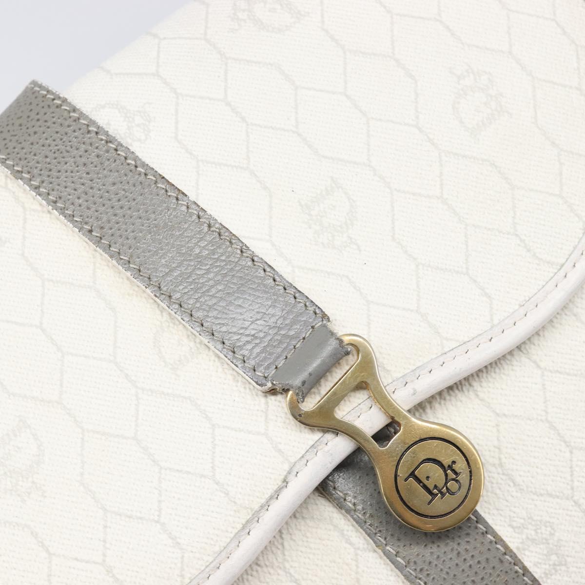 Christian Dior Honeycomb Shoulder Bag PVC Leather White Gold Tone Auth 199351