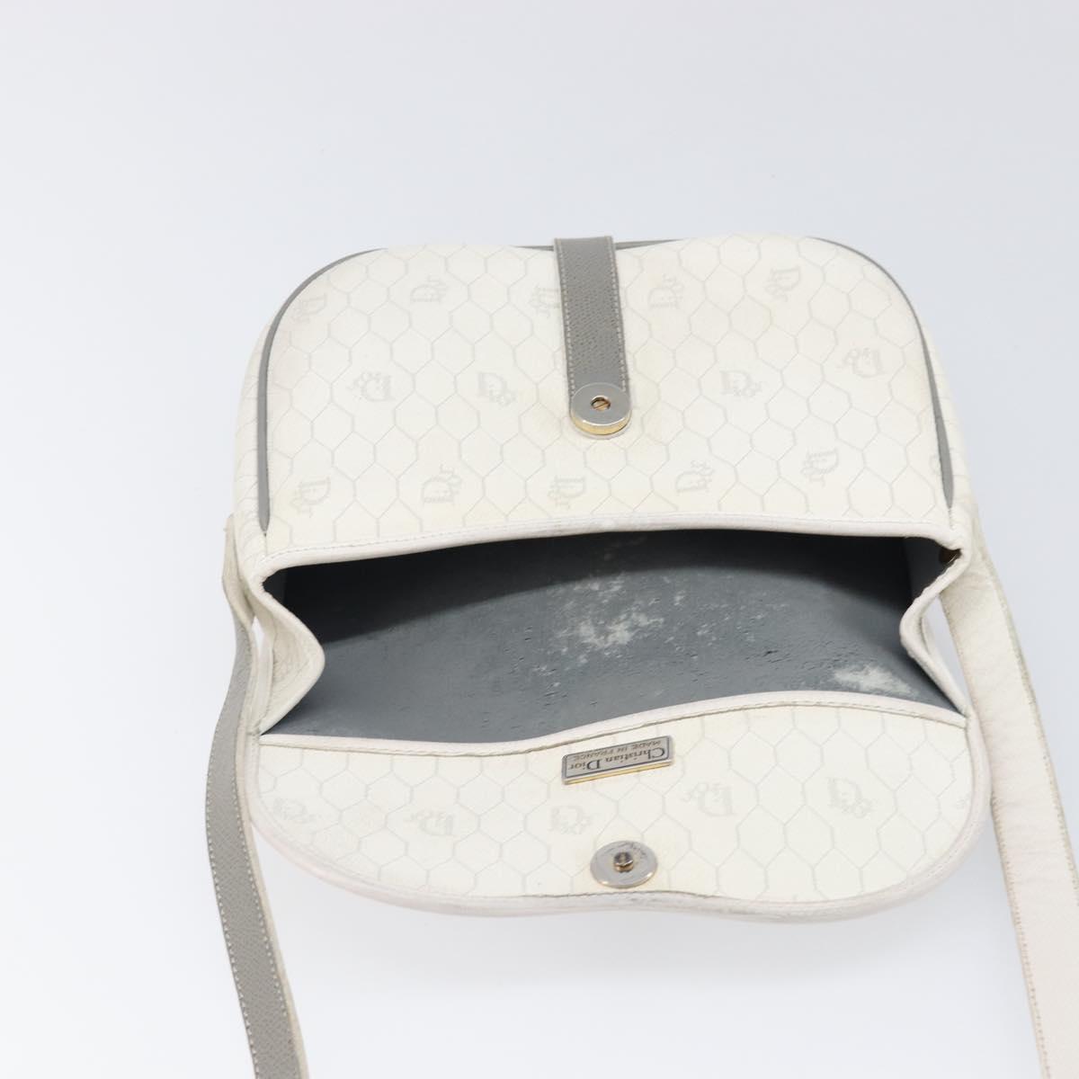 Christian Dior Honeycomb Shoulder Bag PVC Leather White Gold Tone Auth 199351
